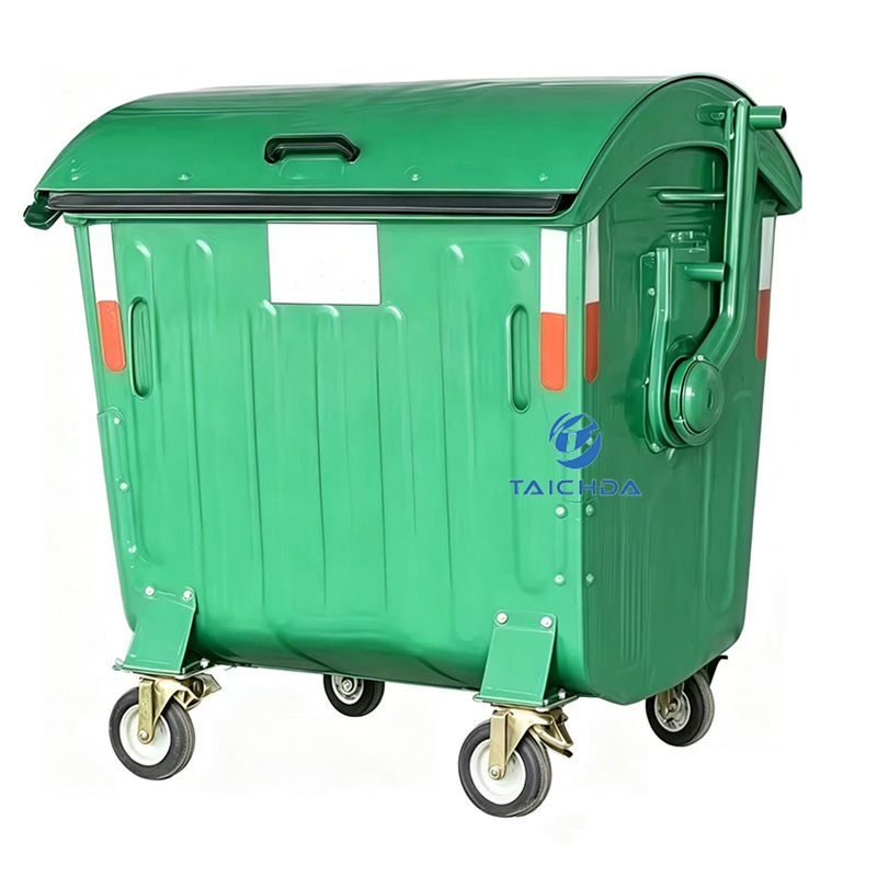 Green galvanized steel trash can