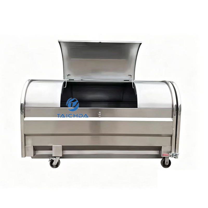 Horizontal stainless steel trash can
